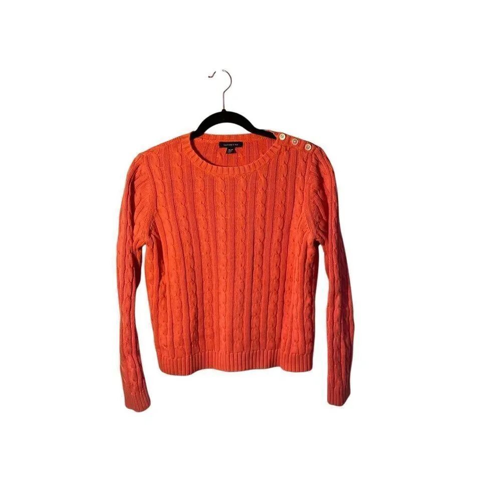 Lands end women’s lot of 2 blue & coral cableknit long sleeve sweaters S/MP